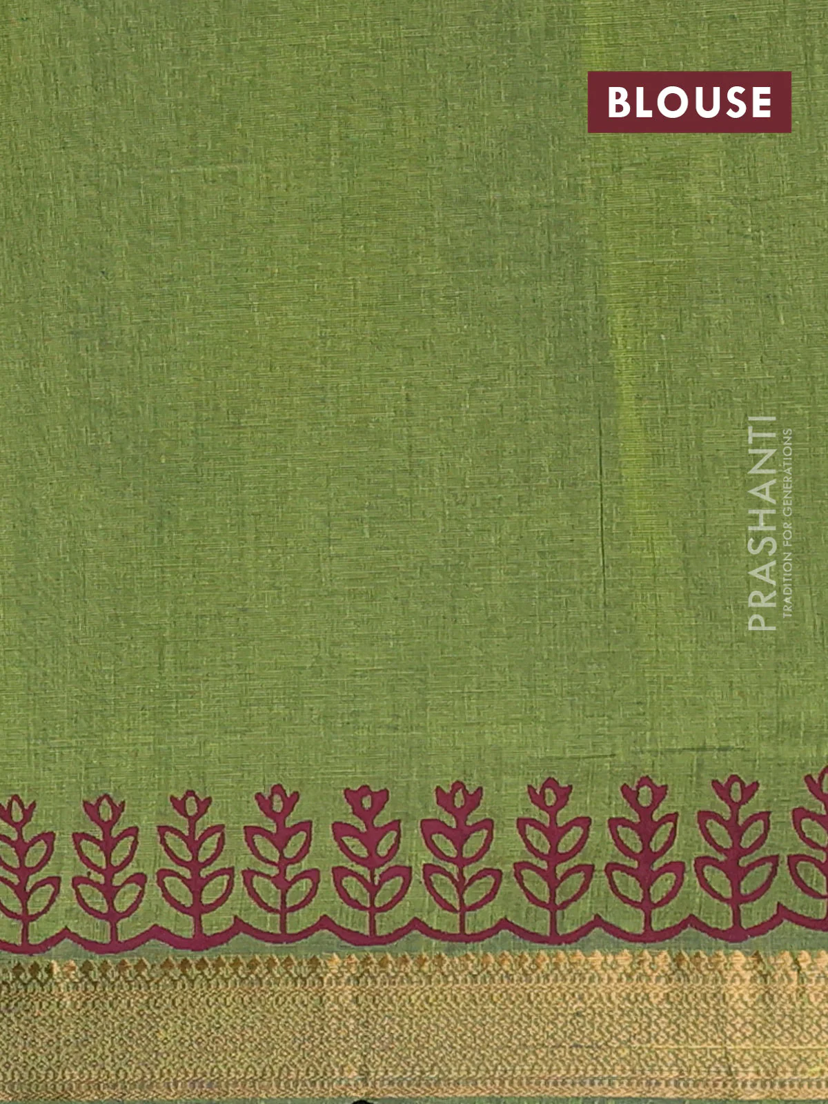 Mangalagiri cotton block printed saree mehendi green with allover butta prints and mangalgiri border - Image 4