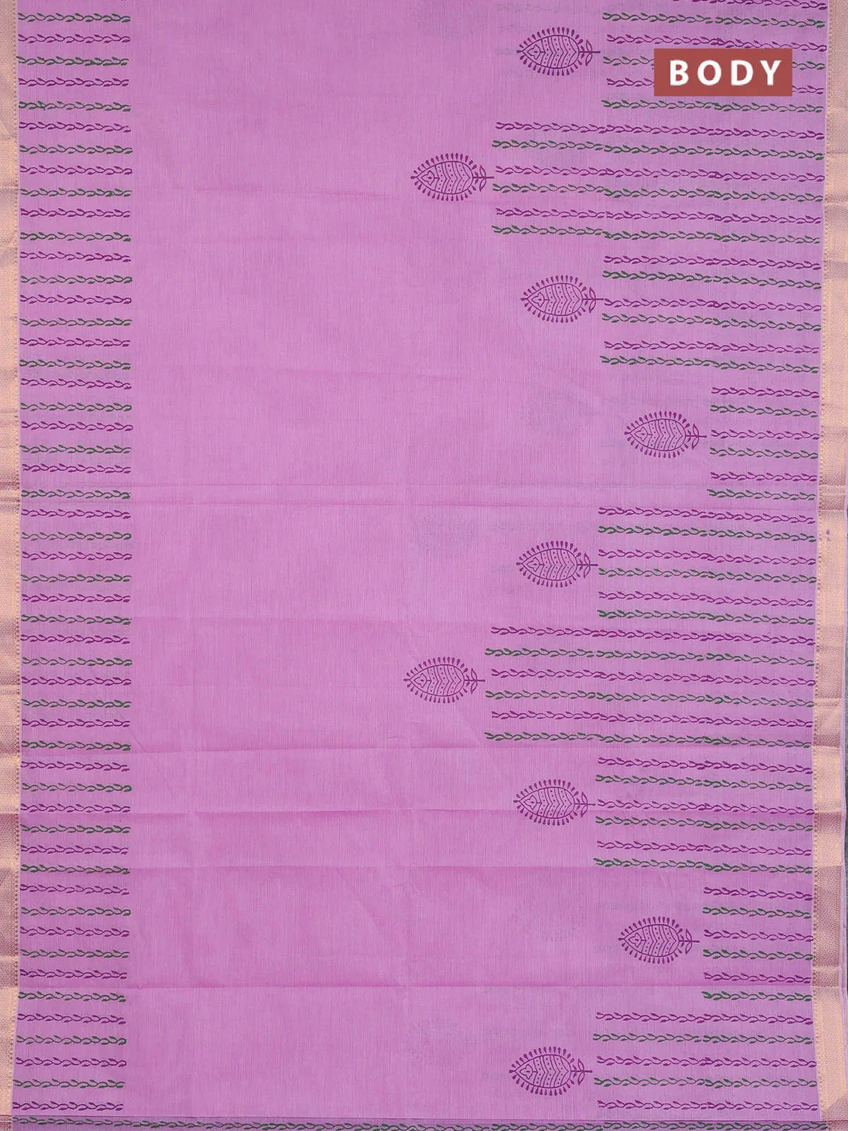 Mangalagiri cotton block printed saree mild lavender shade with butta prints and mangalgiri border - Image 2