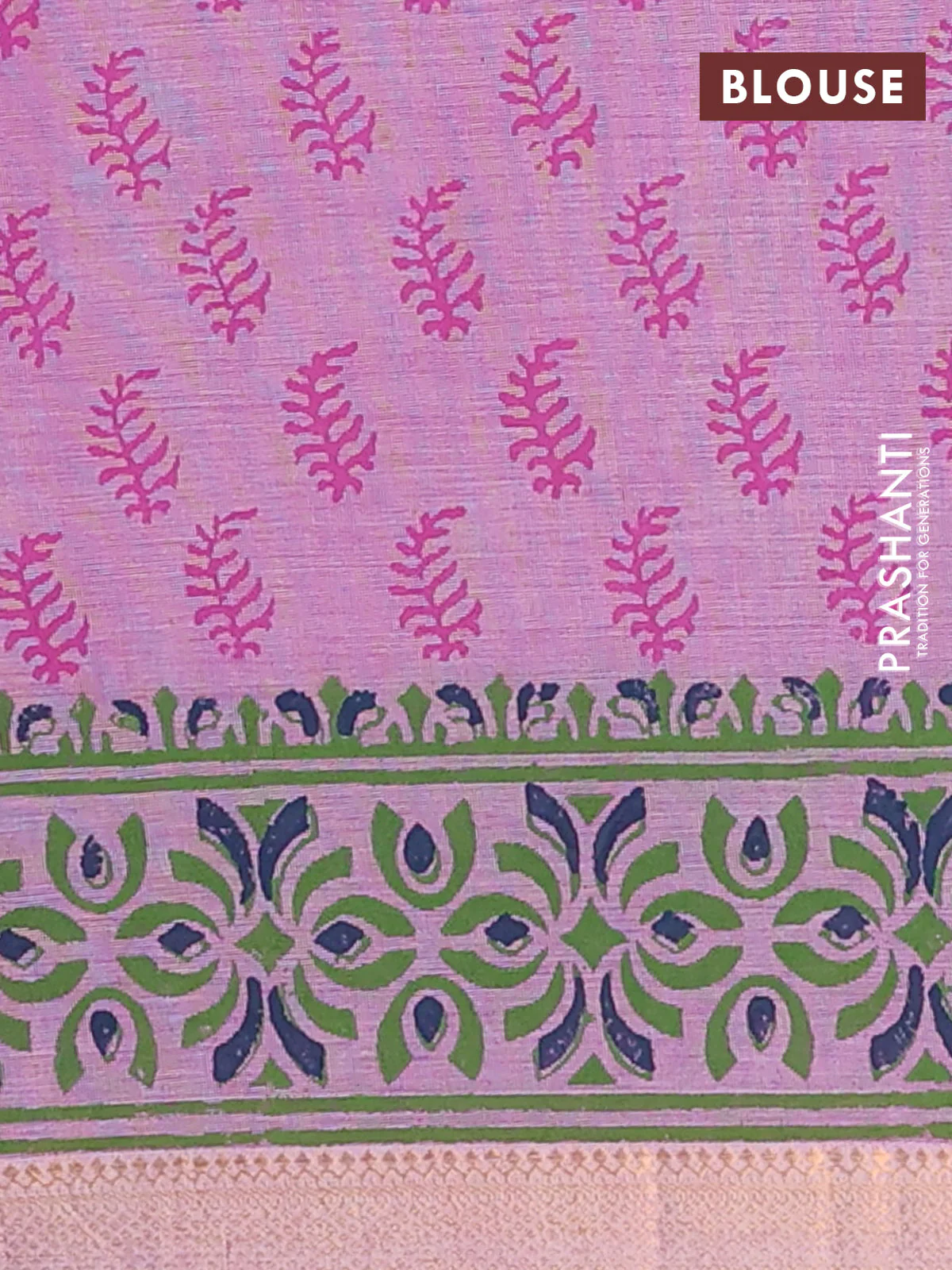 Mangalagiri cotton block printed saree mild lavender with butta prints and mangalgiri border - Image 4