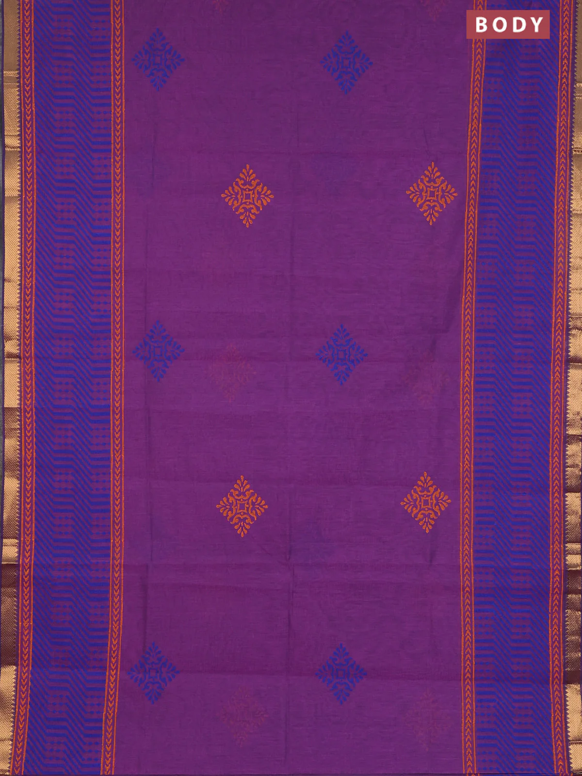 Mangalagiri cotton block printed saree mild purple with butta prints and mangalgiri border - Image 2
