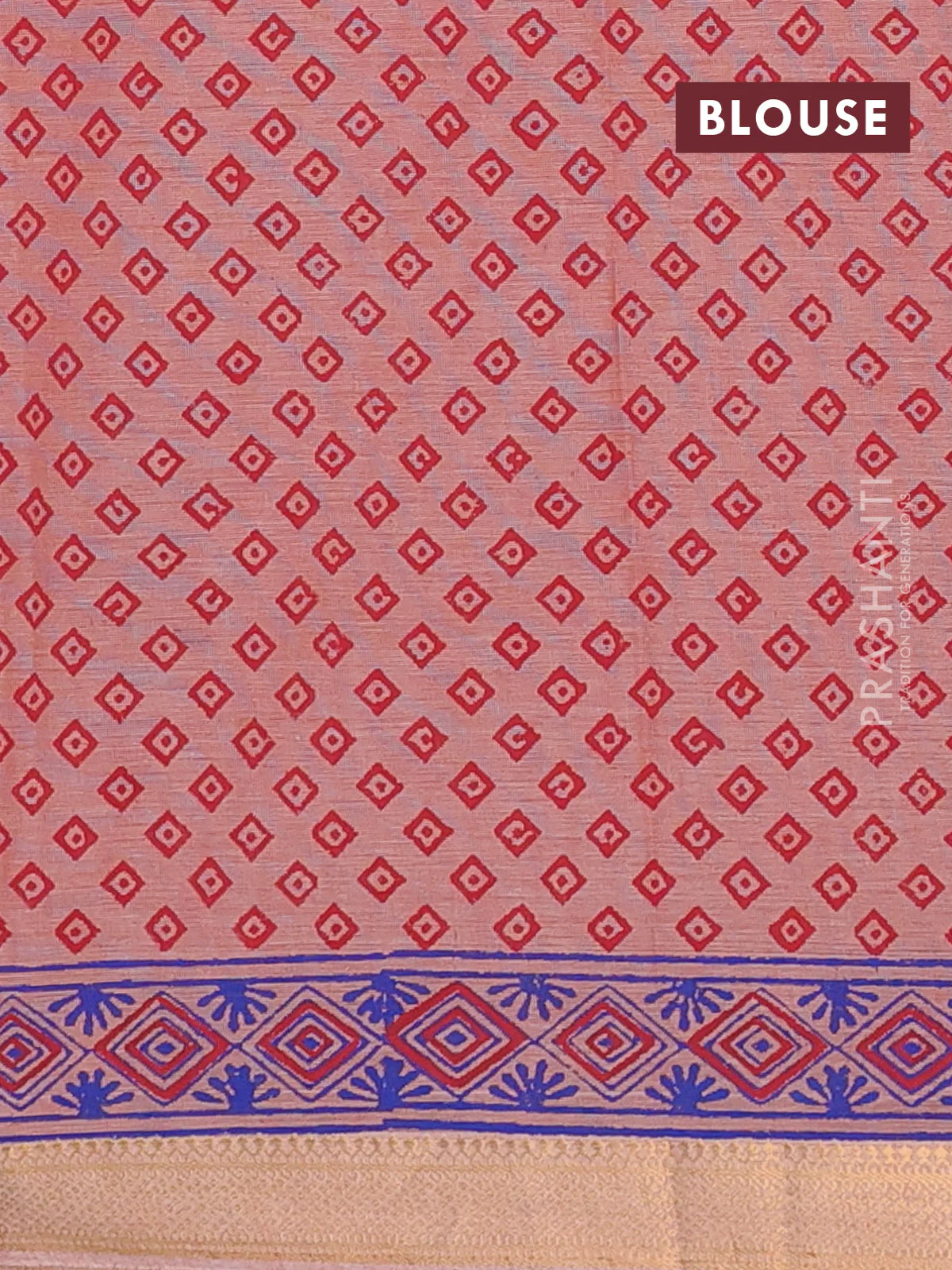 Mangalagiri cotton block printed saree pale orange with allover butta prints and mangalgiri border - Image 4
