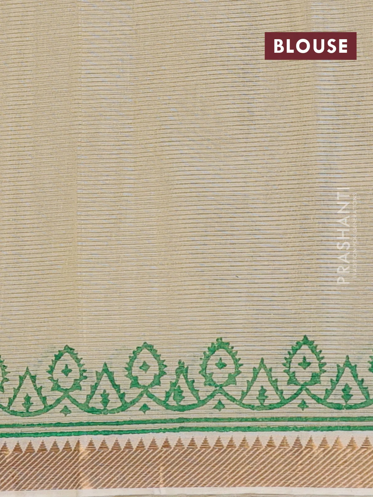 Mangalagiri cotton block printed saree pale yellow with allover prints and mangalgiri border - Image 4