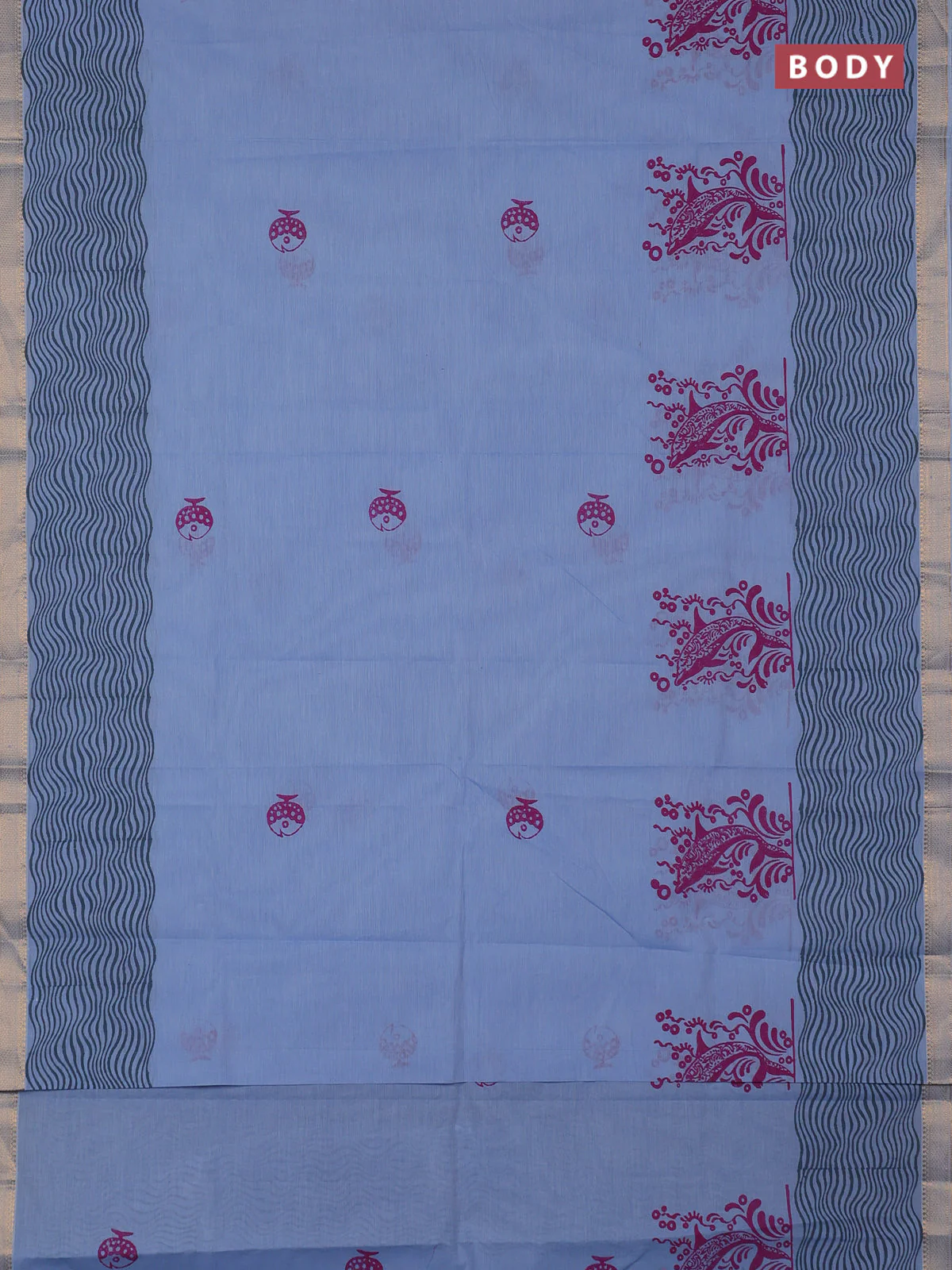 Mangalagiri cotton block printed saree pastel blue with butta prints and mangalgiri border - Image 2