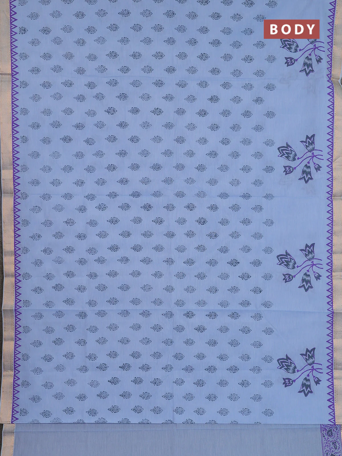 Mangalagiri cotton block printed saree pastel blue with butta prints and mangalgiri border - Image 2