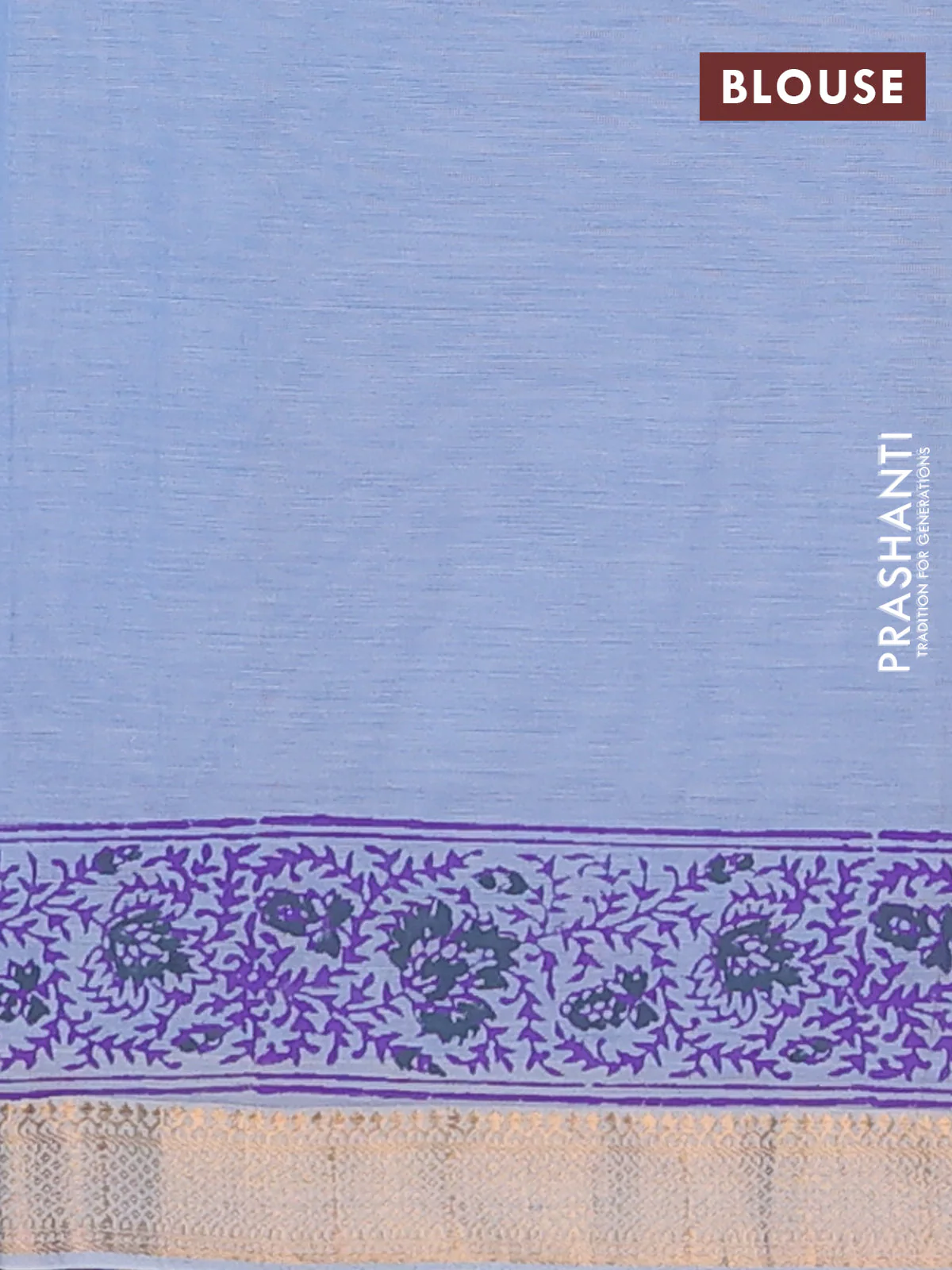 Mangalagiri cotton block printed saree pastel blue with butta prints and mangalgiri border - Image 4