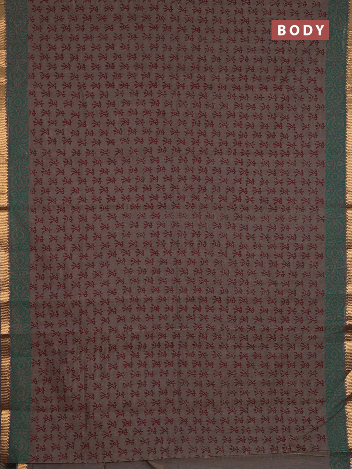 Mangalagiri cotton block printed saree pastel brown with allover butta prints and mangalgiri border - Image 2