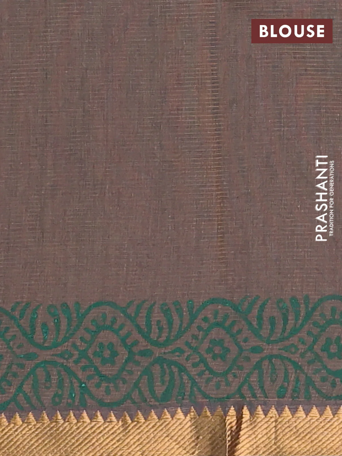 Mangalagiri cotton block printed saree pastel brown with allover butta prints and mangalgiri border - Image 4