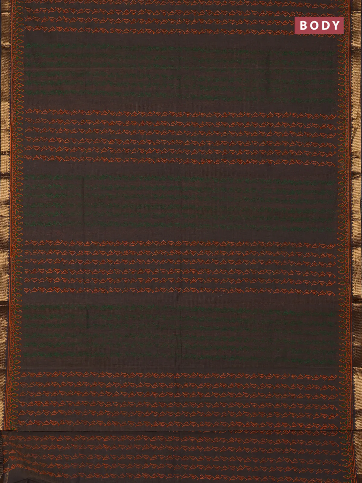 Mangalagiri cotton block printed saree pastel brown with allover prints and mangalgiri border - Image 2