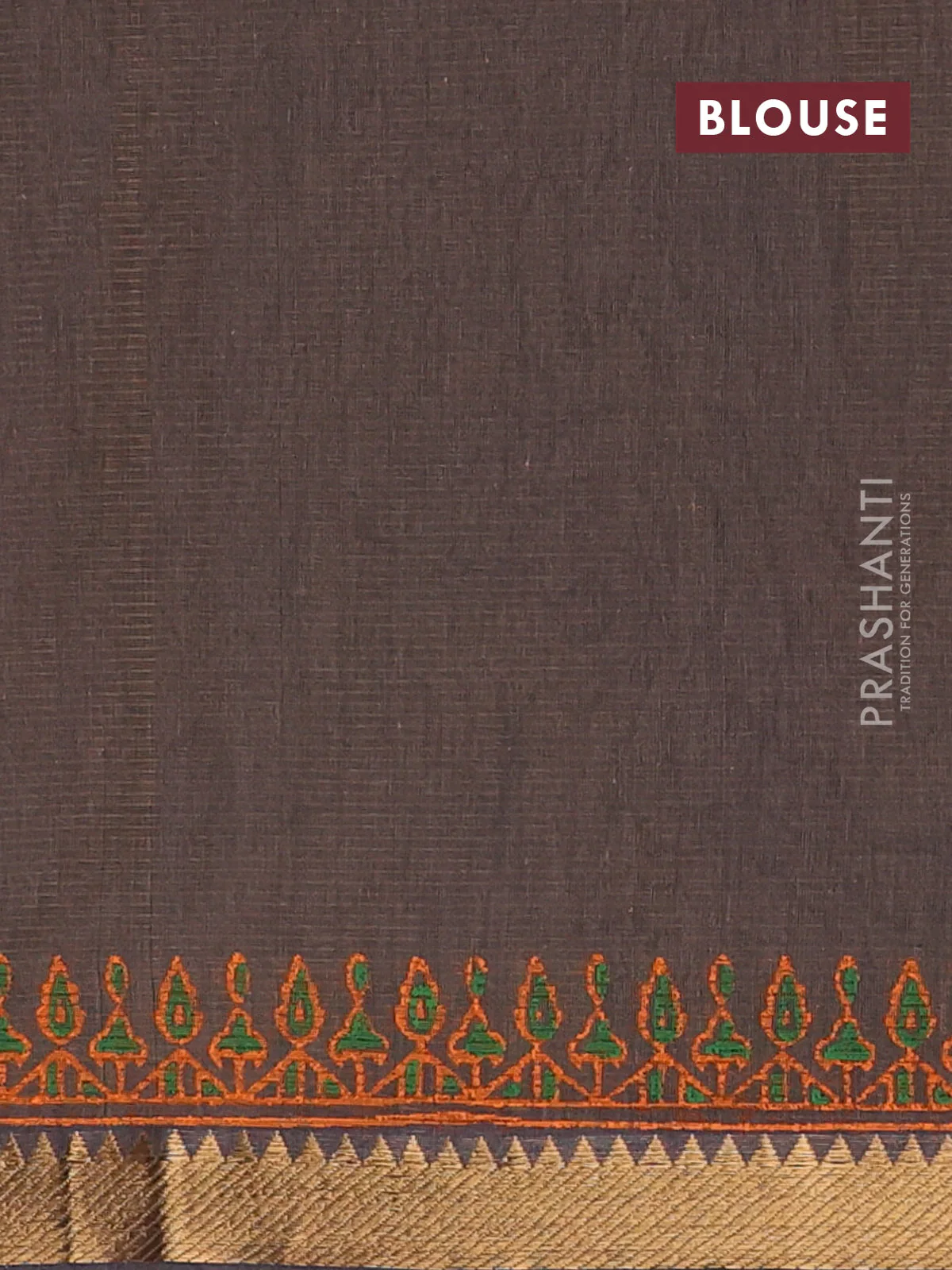 Mangalagiri cotton block printed saree pastel brown with allover prints and mangalgiri border - Image 4