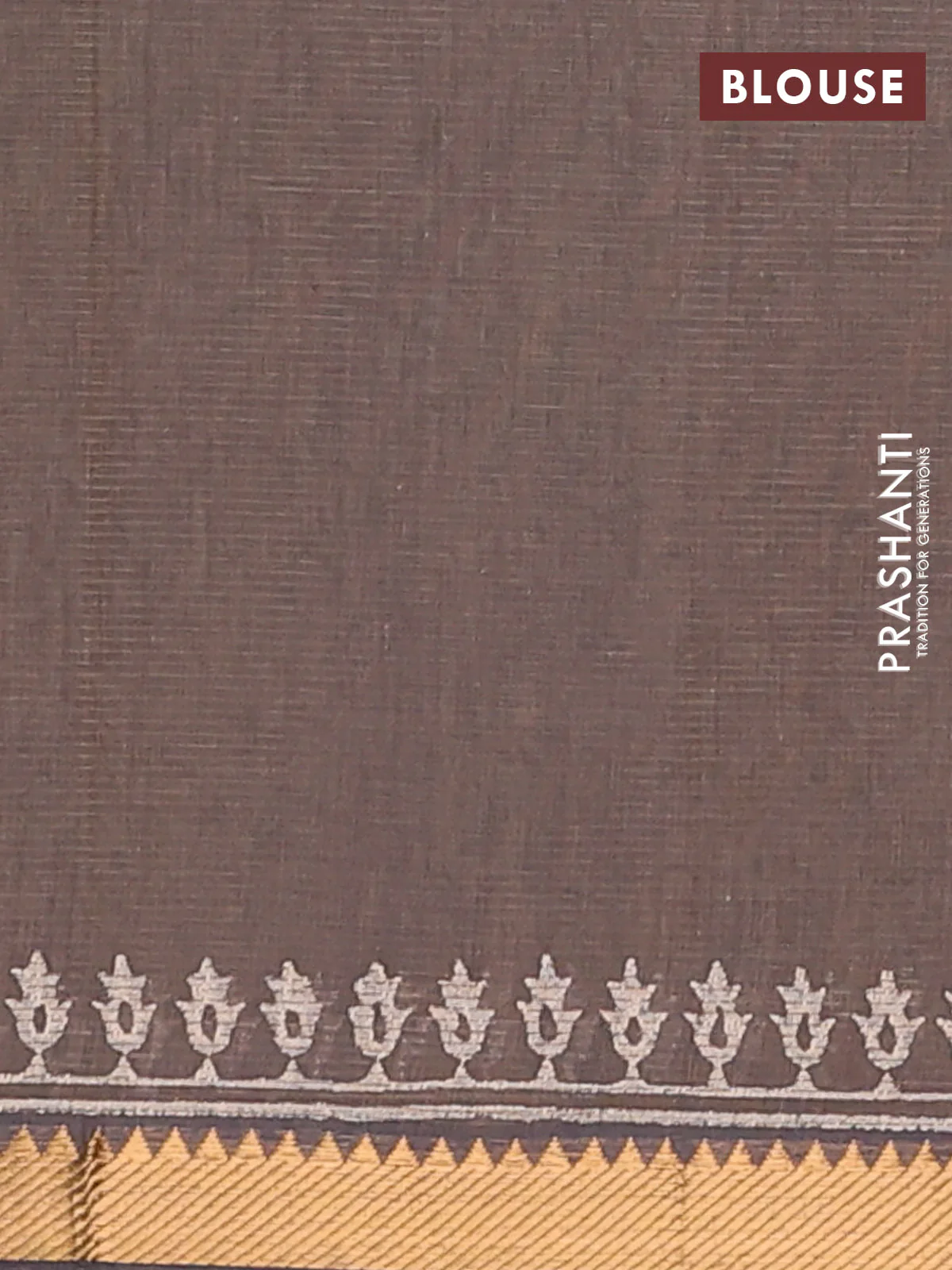 Mangalagiri cotton block printed saree pastel brown with allover prints and mangalgiri border - Image 4