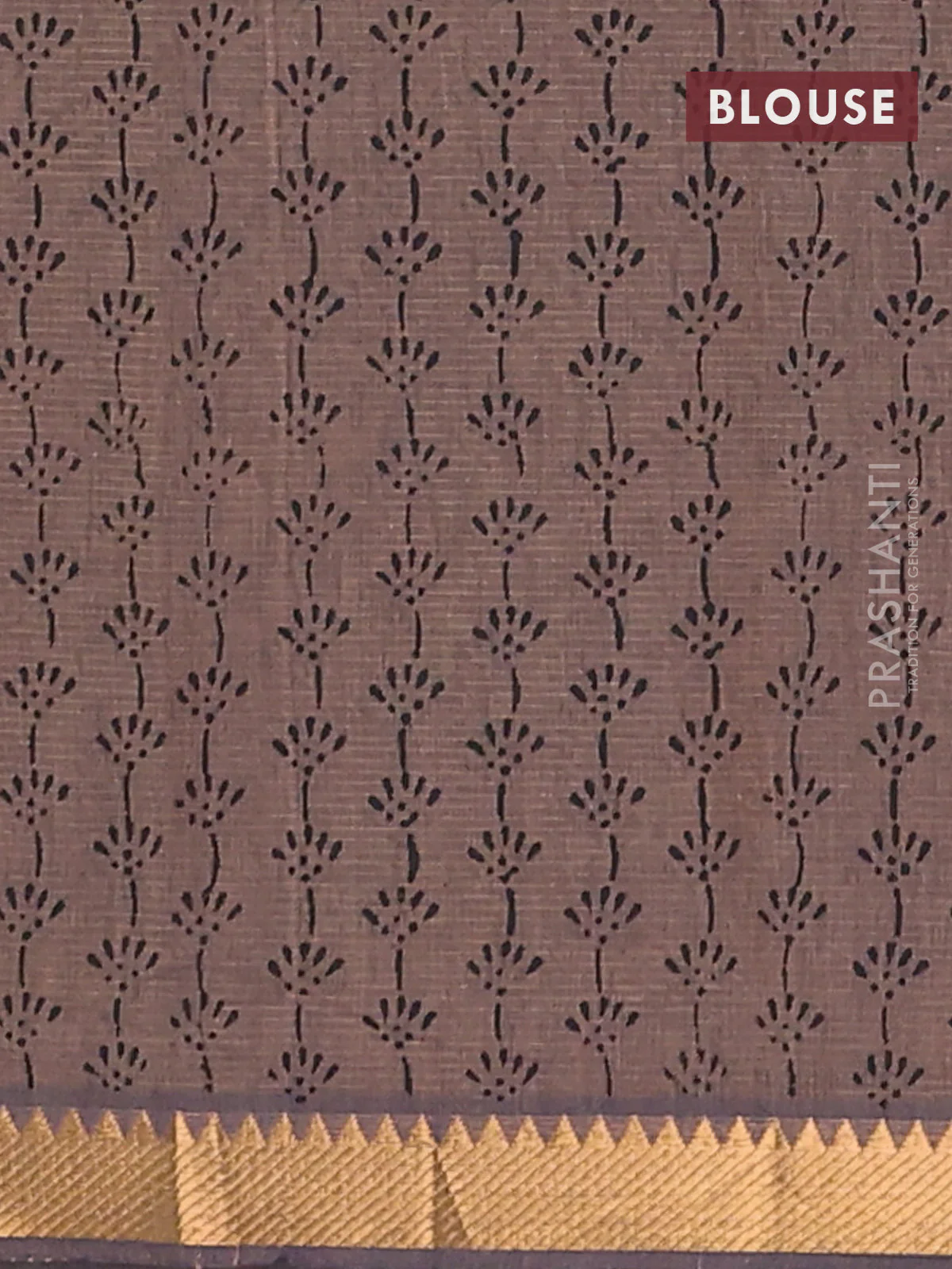 Mangalagiri cotton block printed saree pastel brown with butta prints and mangalgiri border - Image 4