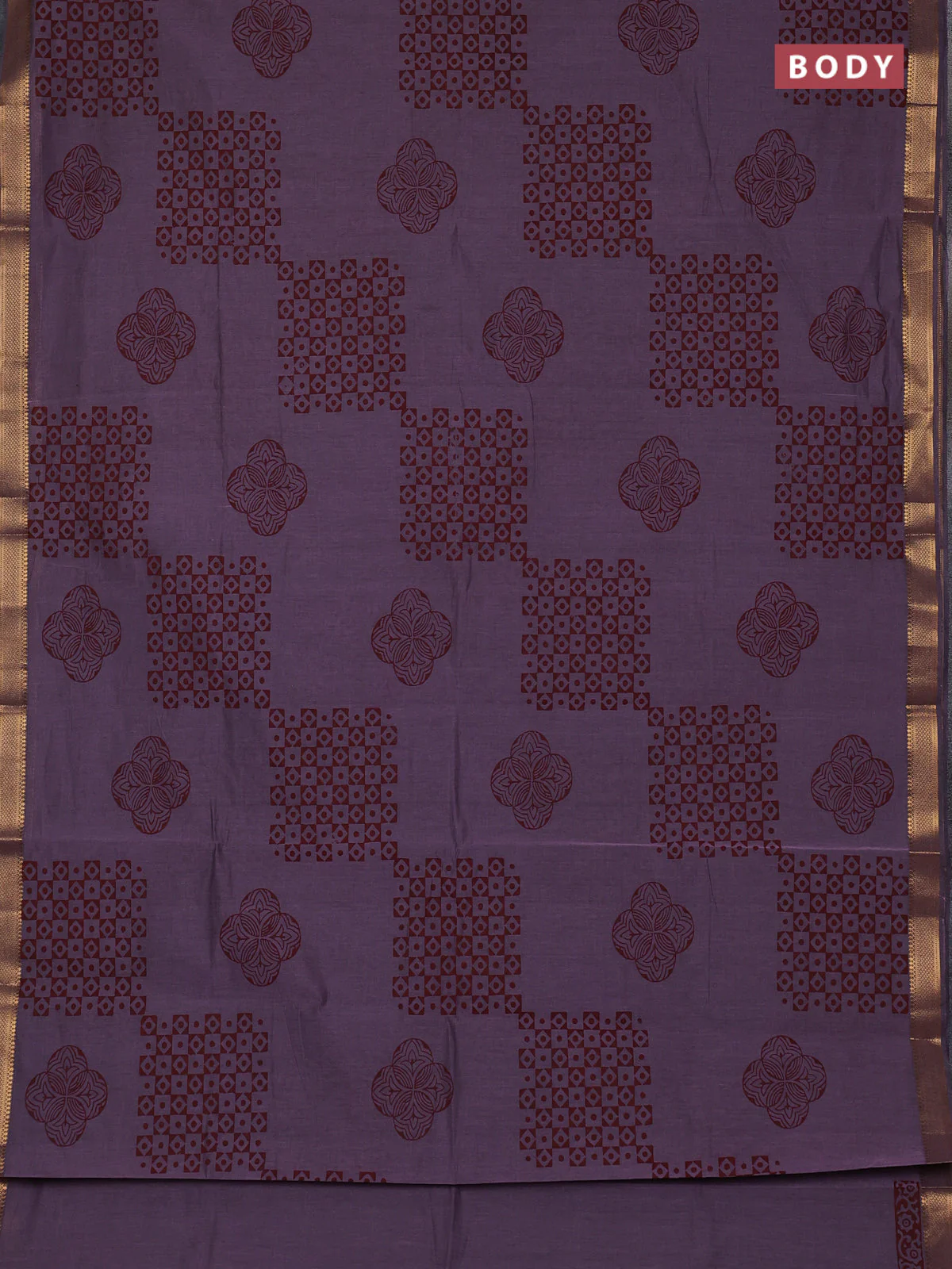 Mangalagiri cotton block printed saree pastel purple with allover prints and mangalgiri border - Image 2