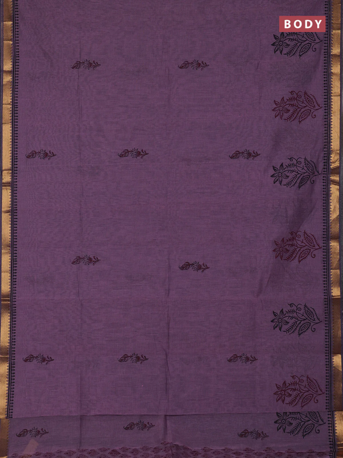 Mangalagiri cotton block printed saree pastel purple with butta prints and mangalgiri border - Image 2