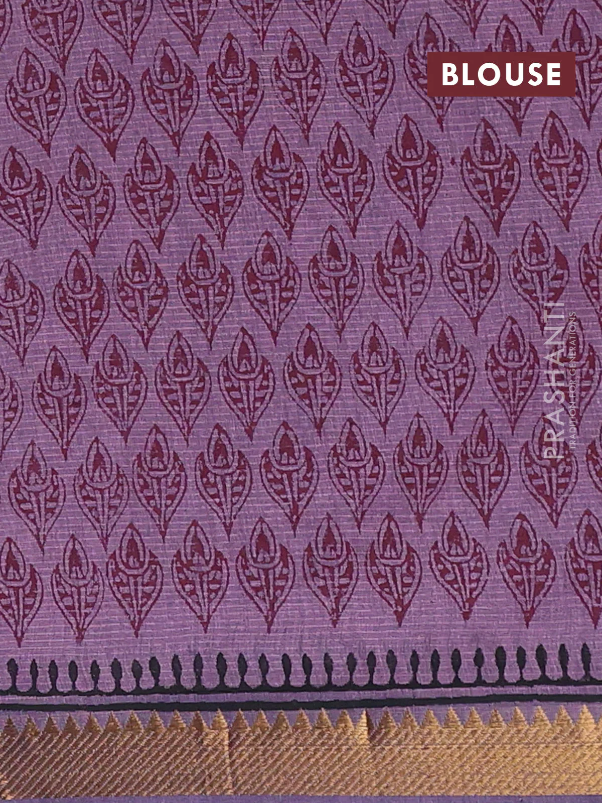 Mangalagiri cotton block printed saree pastel purple with butta prints and mangalgiri border - Image 4