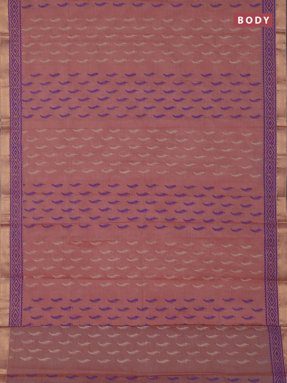 Mangalagiri cotton block printed saree peach shade with allover butta prints and mangalgiri border - Image 2