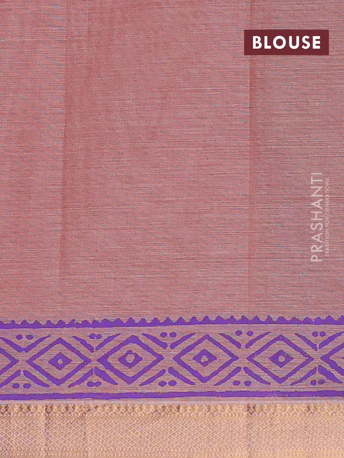 Mangalagiri cotton block printed saree peach shade with allover butta prints and mangalgiri border - Image 4