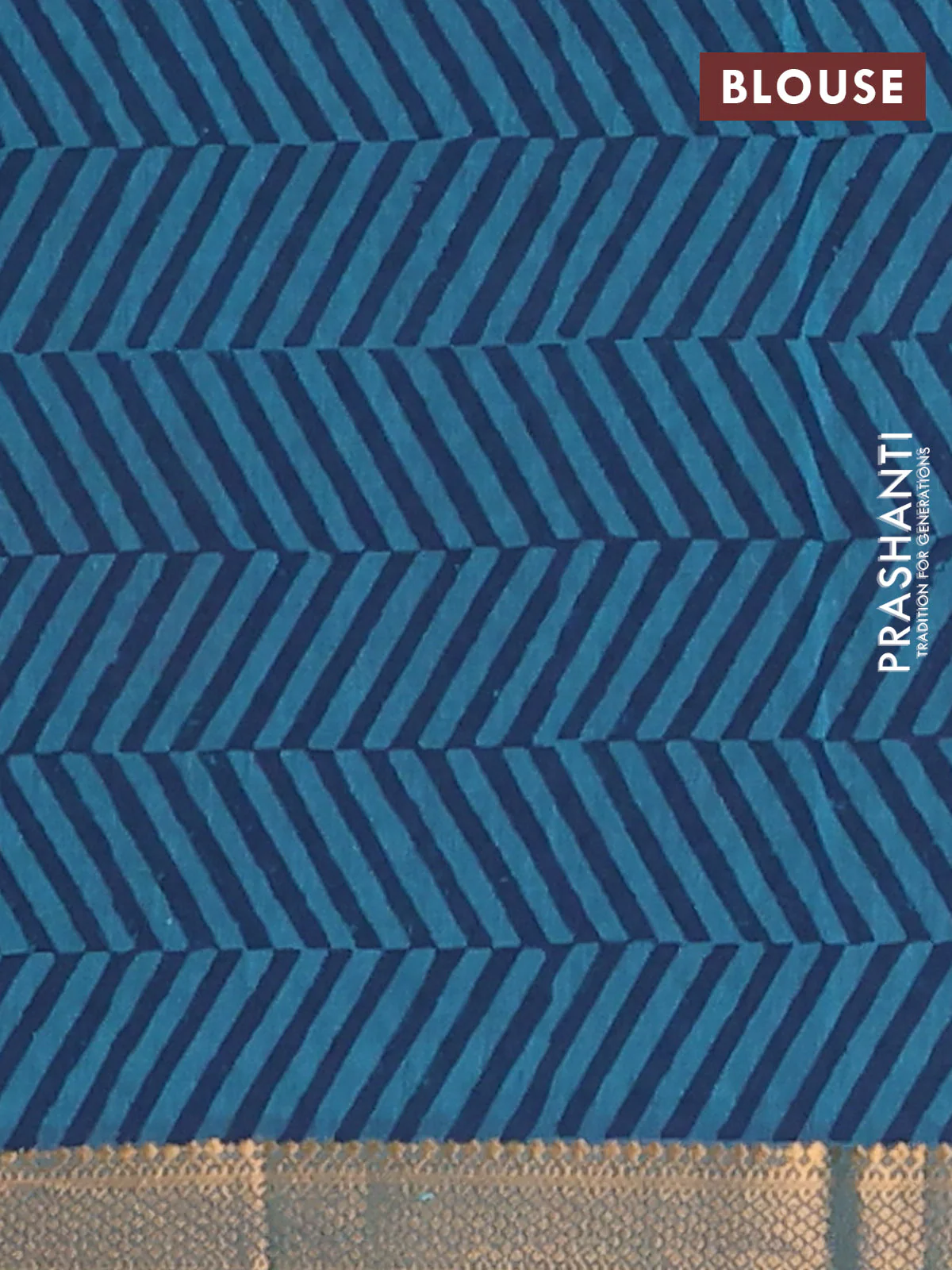 Mangalagiri cotton block printed saree peacock blue shade with butta prints and mangalgiri border - Image 4