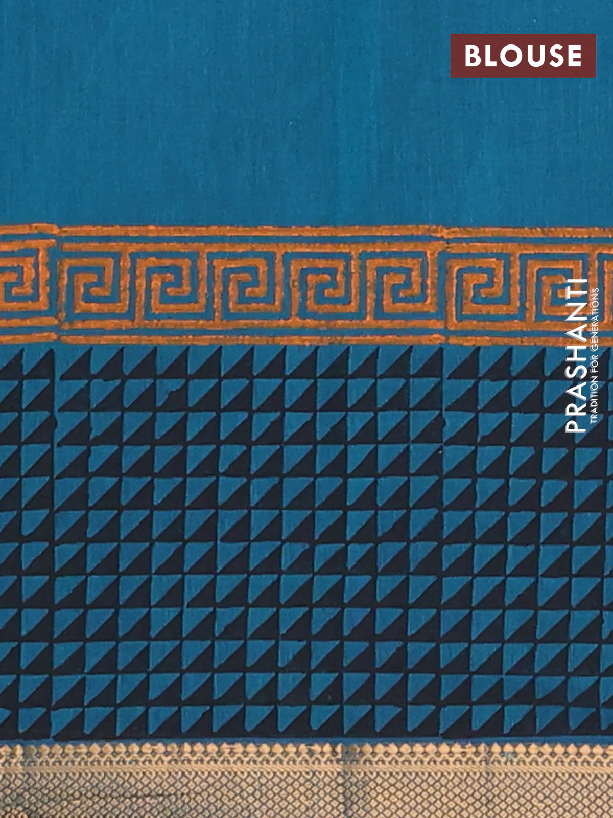 Mangalagiri cotton block printed saree peacock green shade with butta prints and mangalgiri border - Image 4