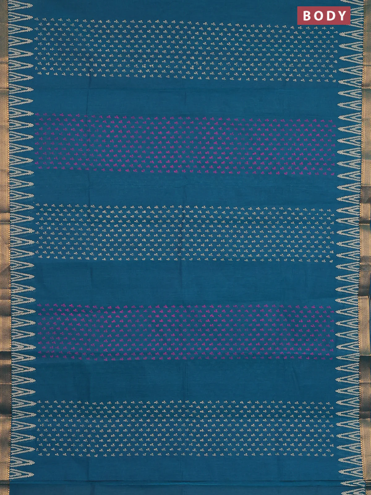 Mangalagiri cotton block printed saree peacock green with allover prints and mangalgiri border - Image 2