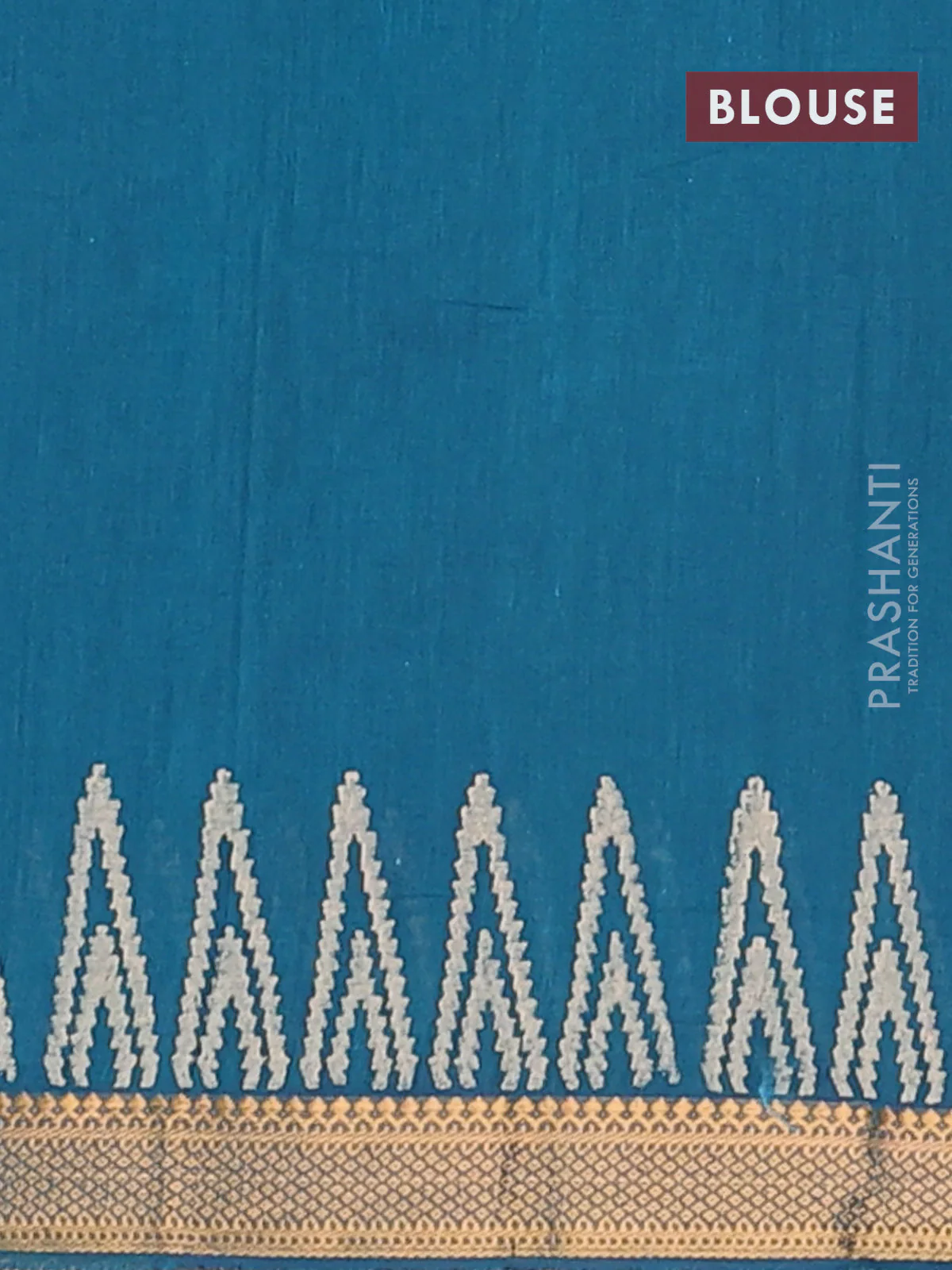 Mangalagiri cotton block printed saree peacock green with allover prints and mangalgiri border - Image 4