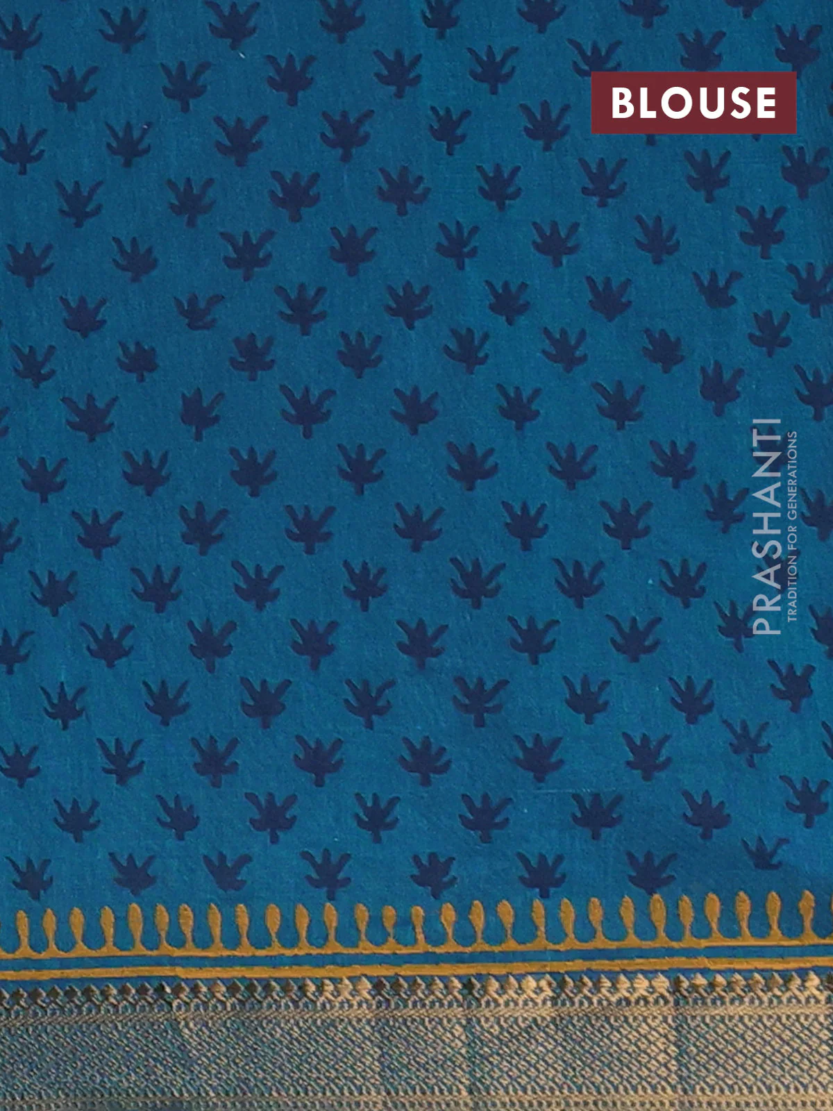 Mangalagiri cotton block printed saree peacock green with butta prints and mangalgiri border - Image 4