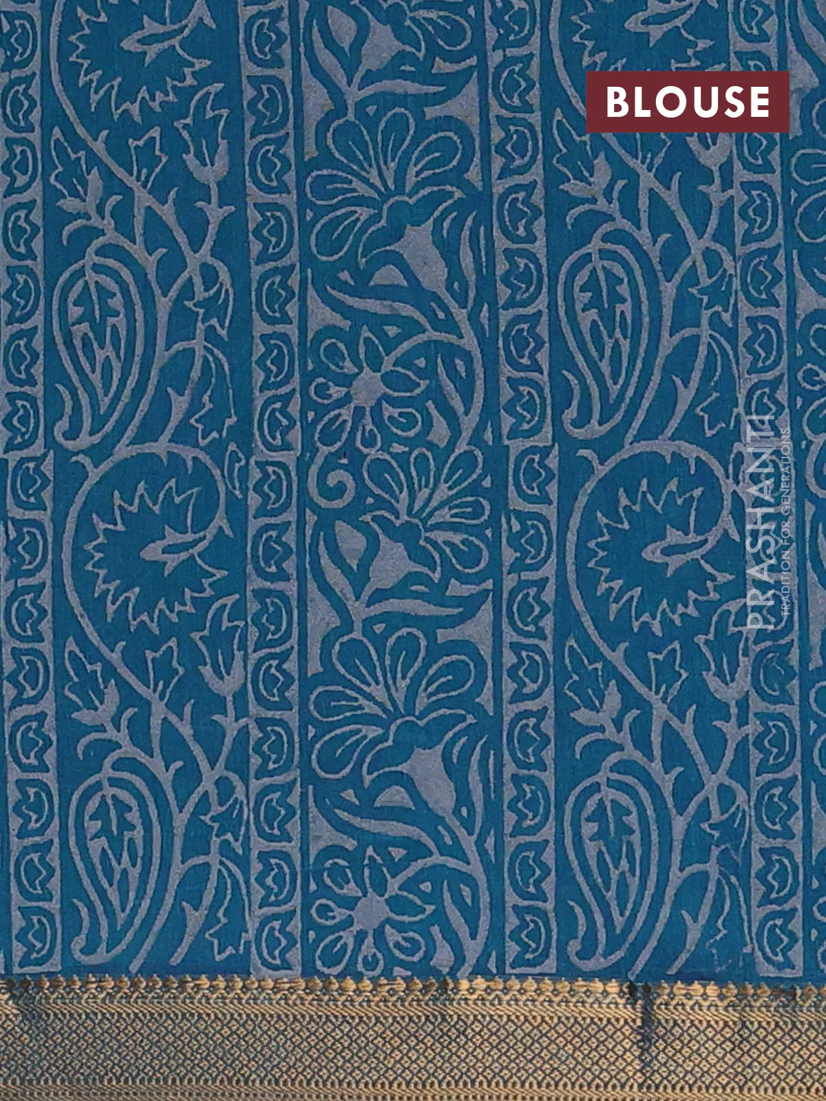 Mangalagiri cotton block printed saree peacock green with butta prints and mangalgiri border - Image 4