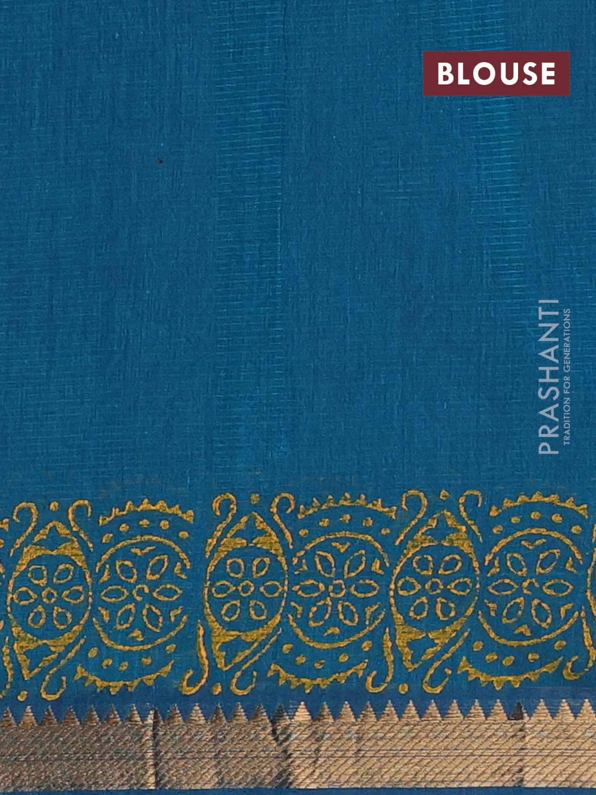 Mangalagiri cotton block printed saree peacock green with butta prints and mangalgiri border - Image 4