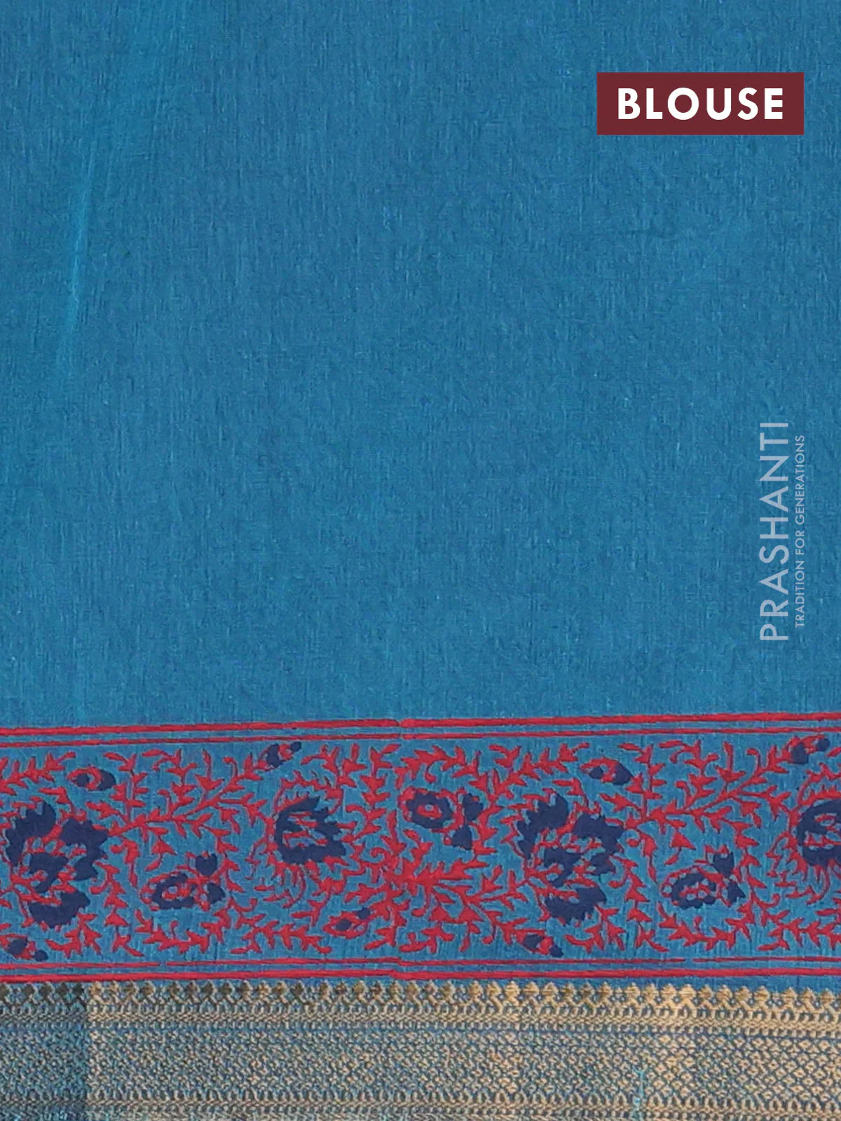 Mangalagiri cotton block printed saree peacock green with kalamkari prints and mangalgiri border - Image 4