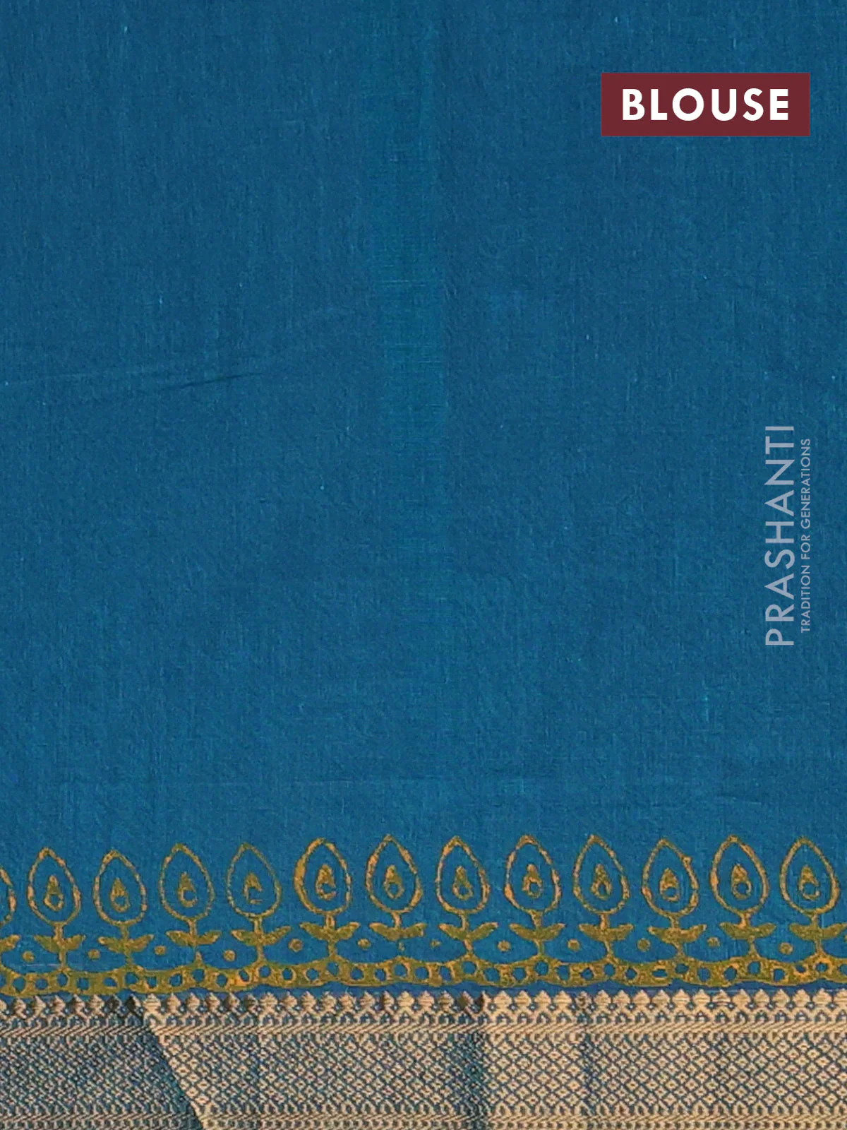 Mangalagiri cotton block printed saree peacock green with paisley butta prints and mangalgiri border - Image 4
