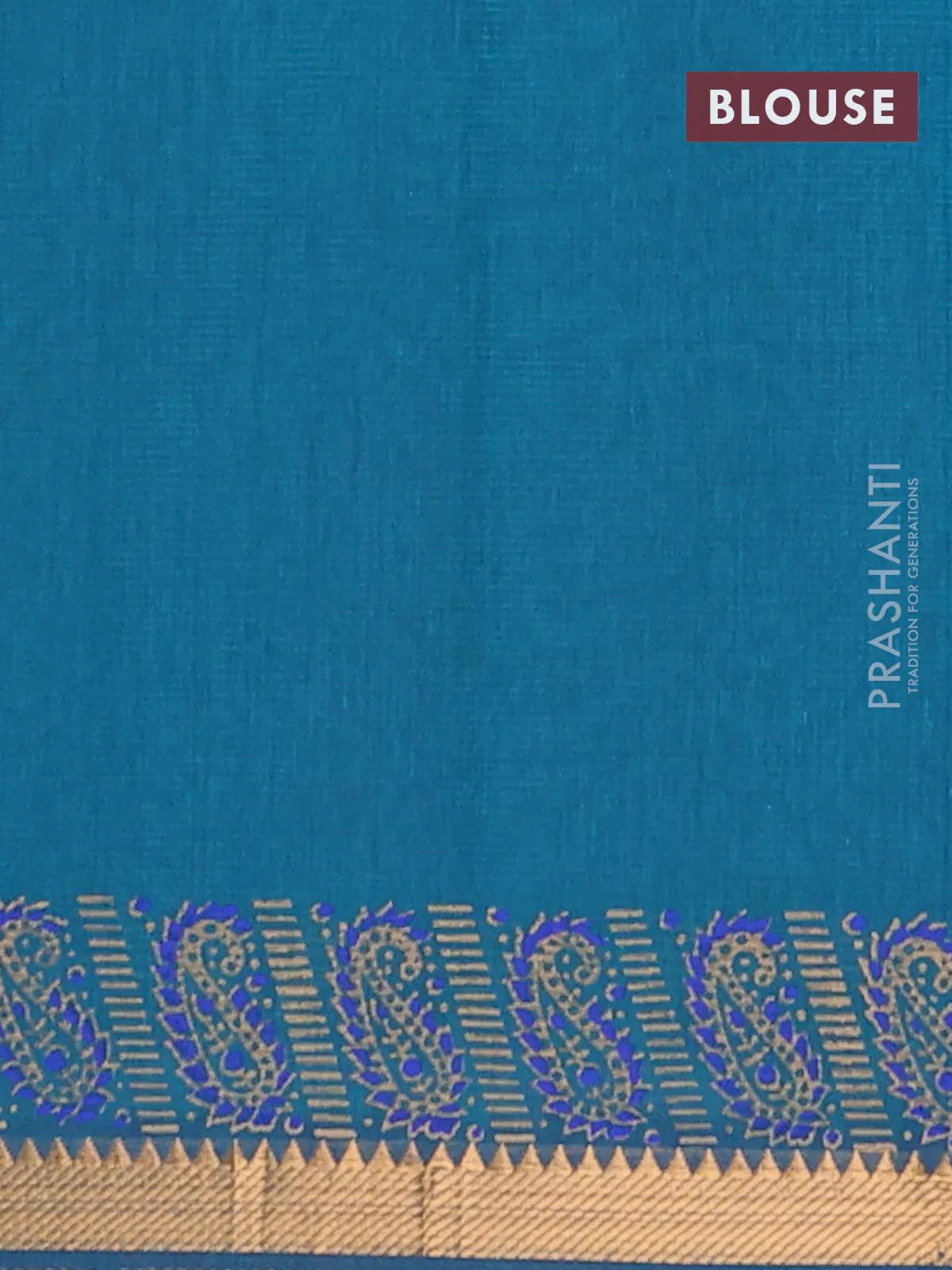 Mangalagiri cotton block printed saree peacock green with prints and mangalgiri border - Image 4