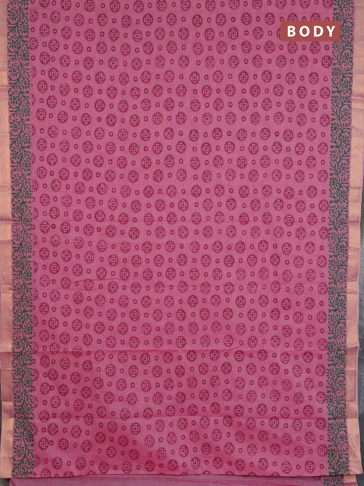 Mangalagiri cotton block printed saree pink with allover butta prints and mangalgiri border - Image 2
