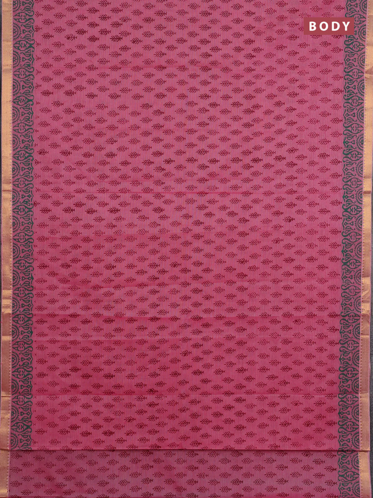 Mangalagiri cotton block printed saree pink with allover butta prints and mangalgiri border - Image 2