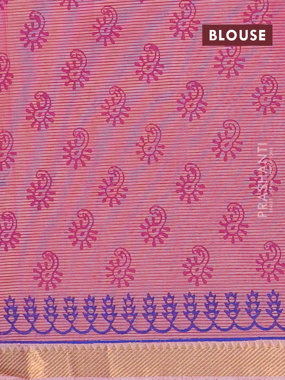 Mangalagiri cotton block printed saree pink with annam butta prints and mangalgiri border - Image 4