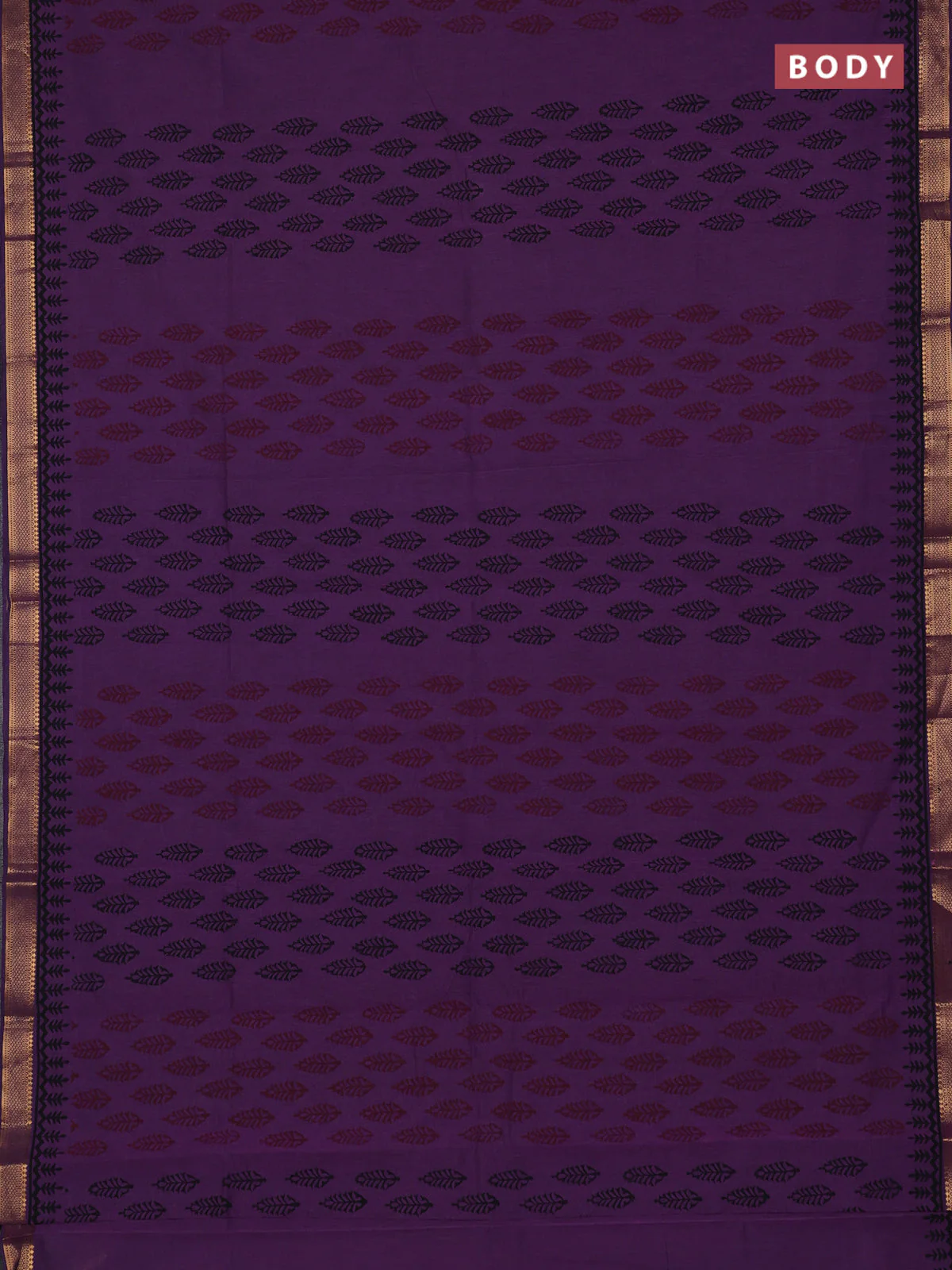 Mangalagiri cotton block printed saree purple with allover butta prints and mangalgiri border - Image 2