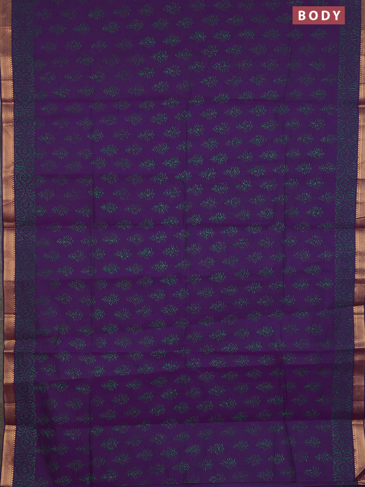 Mangalagiri cotton block printed saree purple with allover butta prints and mangalgiri border - Image 2