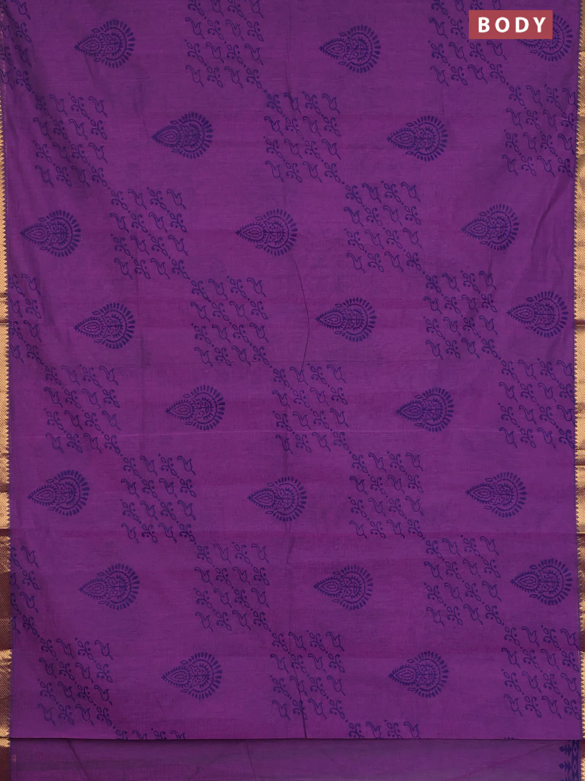 Mangalagiri cotton block printed saree purple with allover prints and mangalgiri border - Image 2