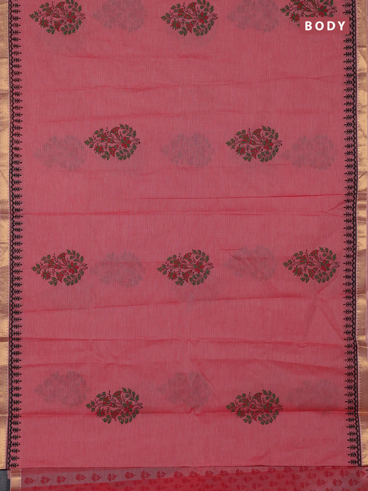 Mangalagiri cotton block printed saree red shade with butta prints and mangalgiri border - Image 2