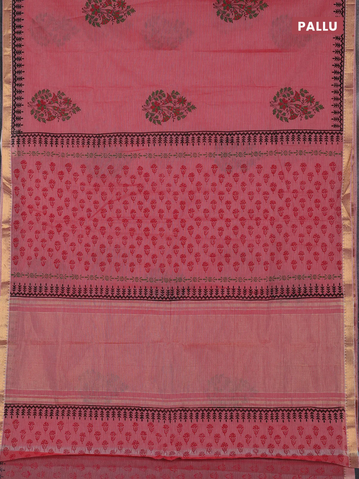 Mangalagiri cotton block printed saree red shade with butta prints and mangalgiri border - Image 3
