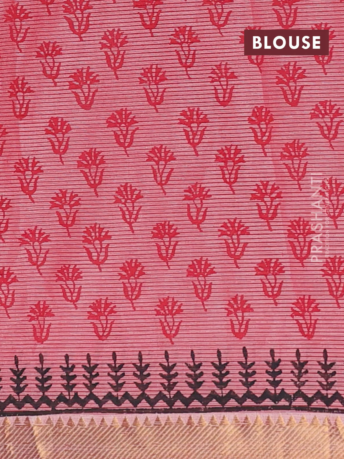 Mangalagiri cotton block printed saree red shade with butta prints and mangalgiri border - Image 4