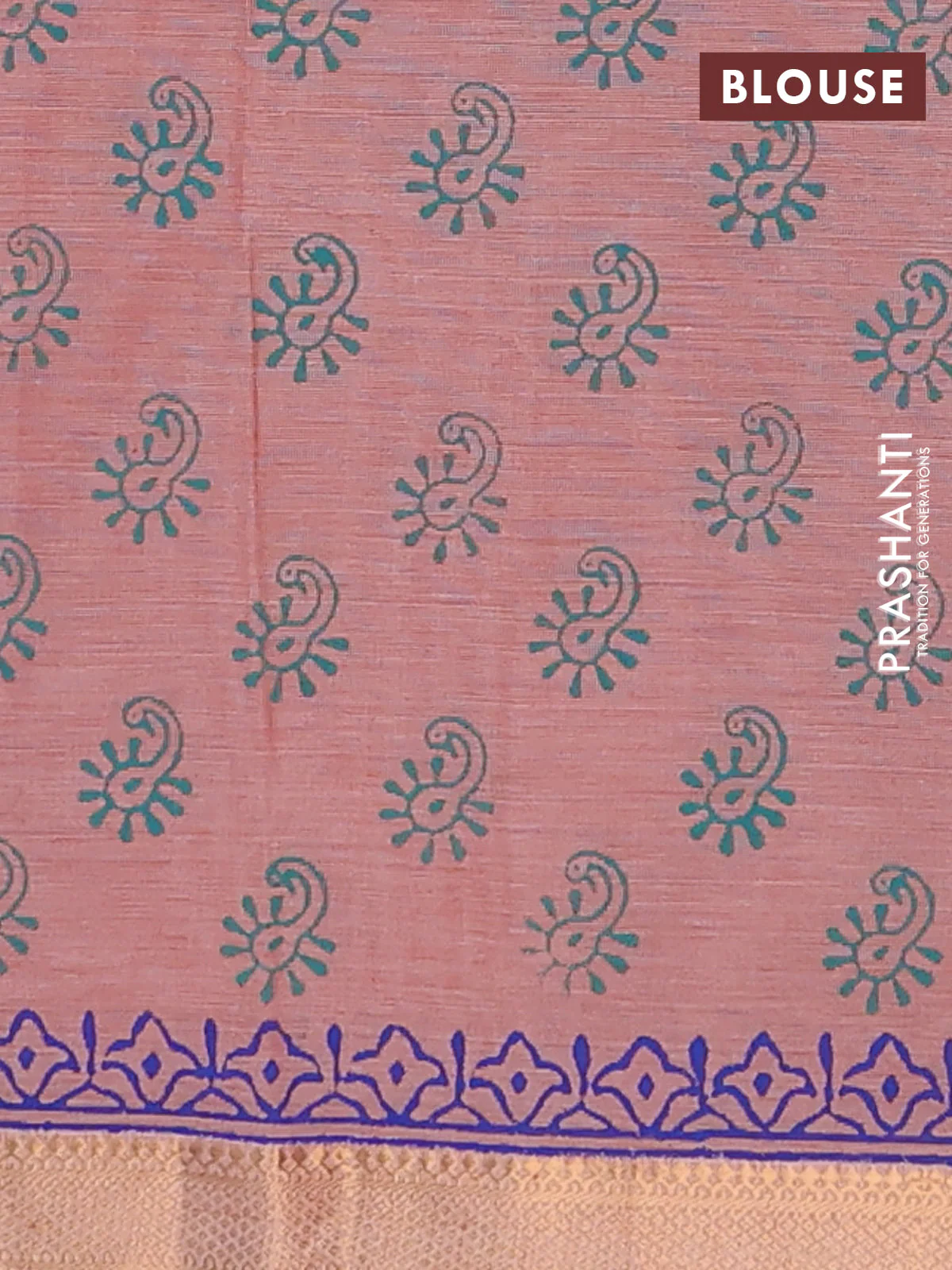 Mangalagiri cotton block printed saree rust shade with butta prints and mangalgiri border - Image 4