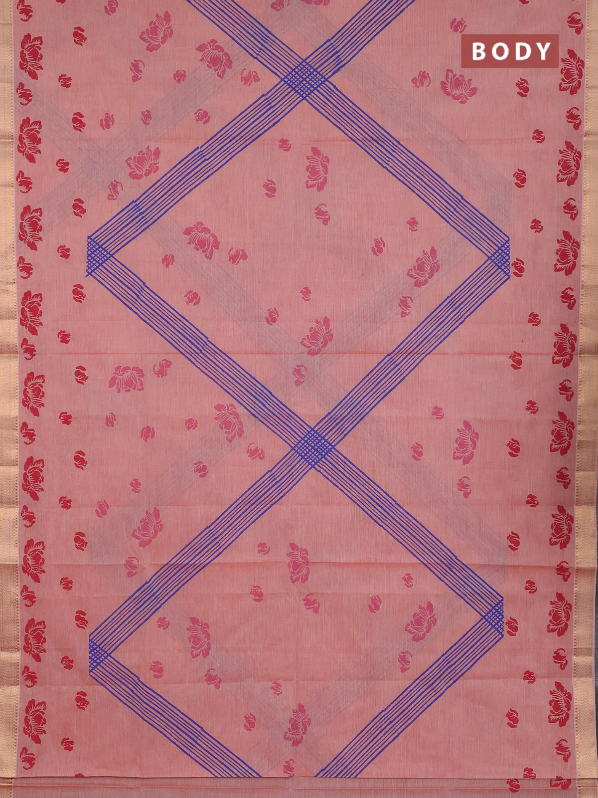 Mangalagiri cotton block printed saree rust shade with butta prints and mangalgiri border - Image 2