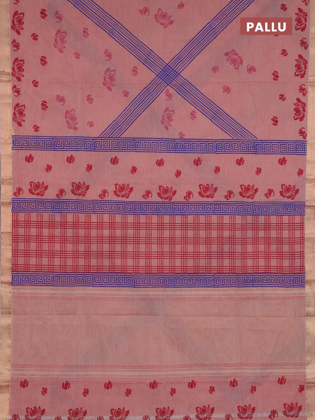 Mangalagiri cotton block printed saree rust shade with butta prints and mangalgiri border - Image 3