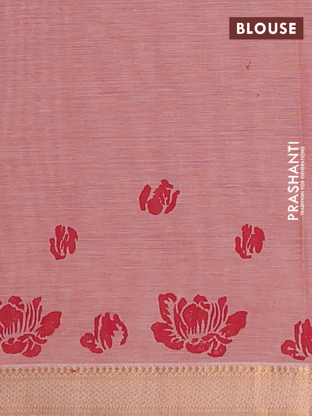 Mangalagiri cotton block printed saree rust shade with butta prints and mangalgiri border - Image 4