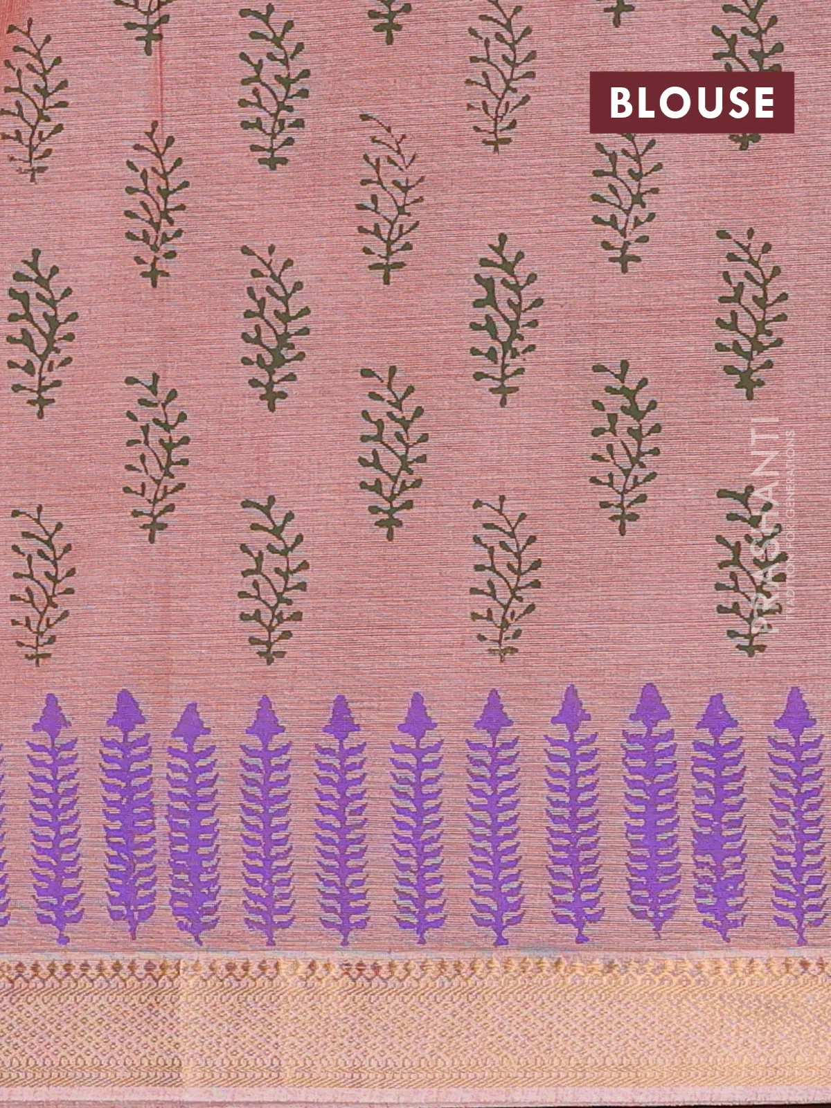 Mangalagiri cotton block printed saree rust shade with tree butta prints and mangalgiri border - Image 4