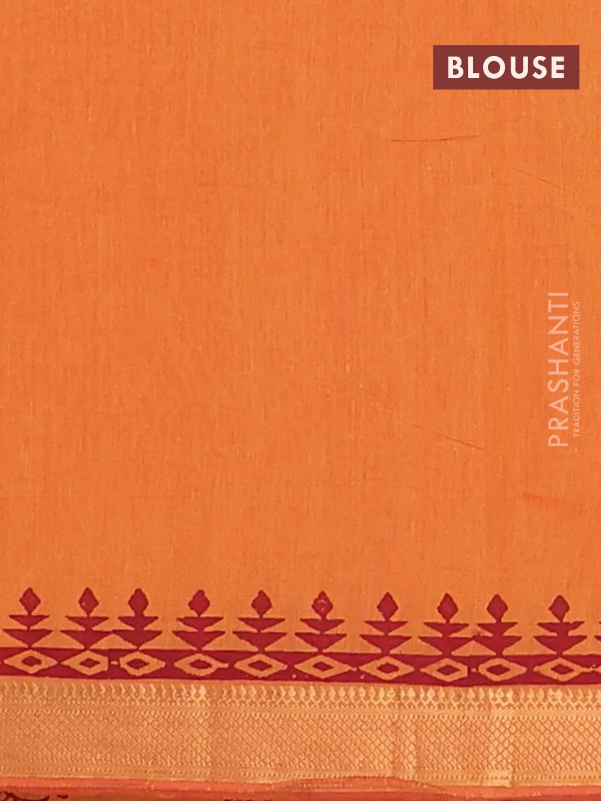 Mangalagiri cotton block printed saree sunset oarnge with allover butta prints and mangalgiri border - Image 4