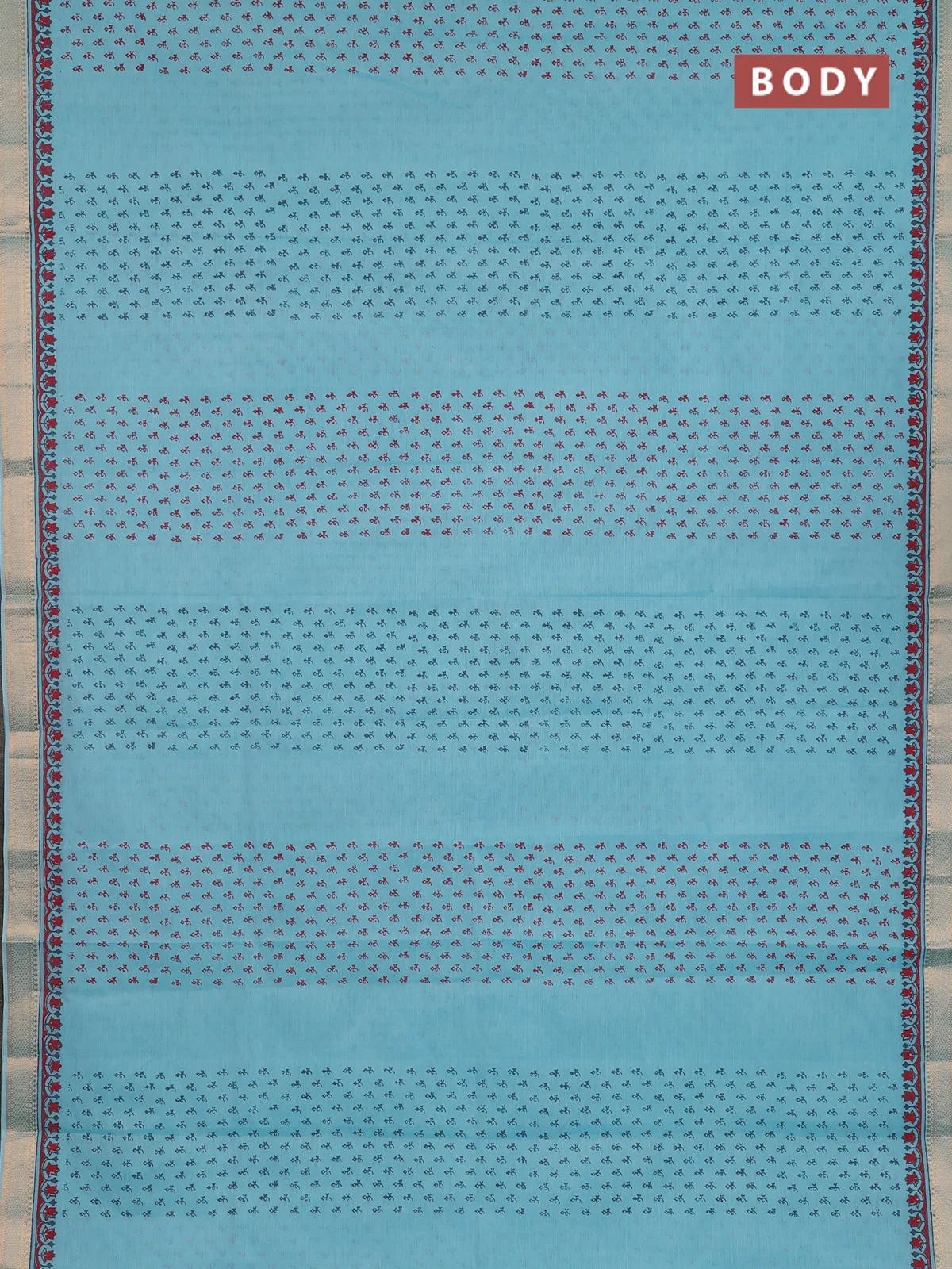 Mangalagiri cotton block printed saree teal blue with allover butta prints and mangalgiri border - Image 2