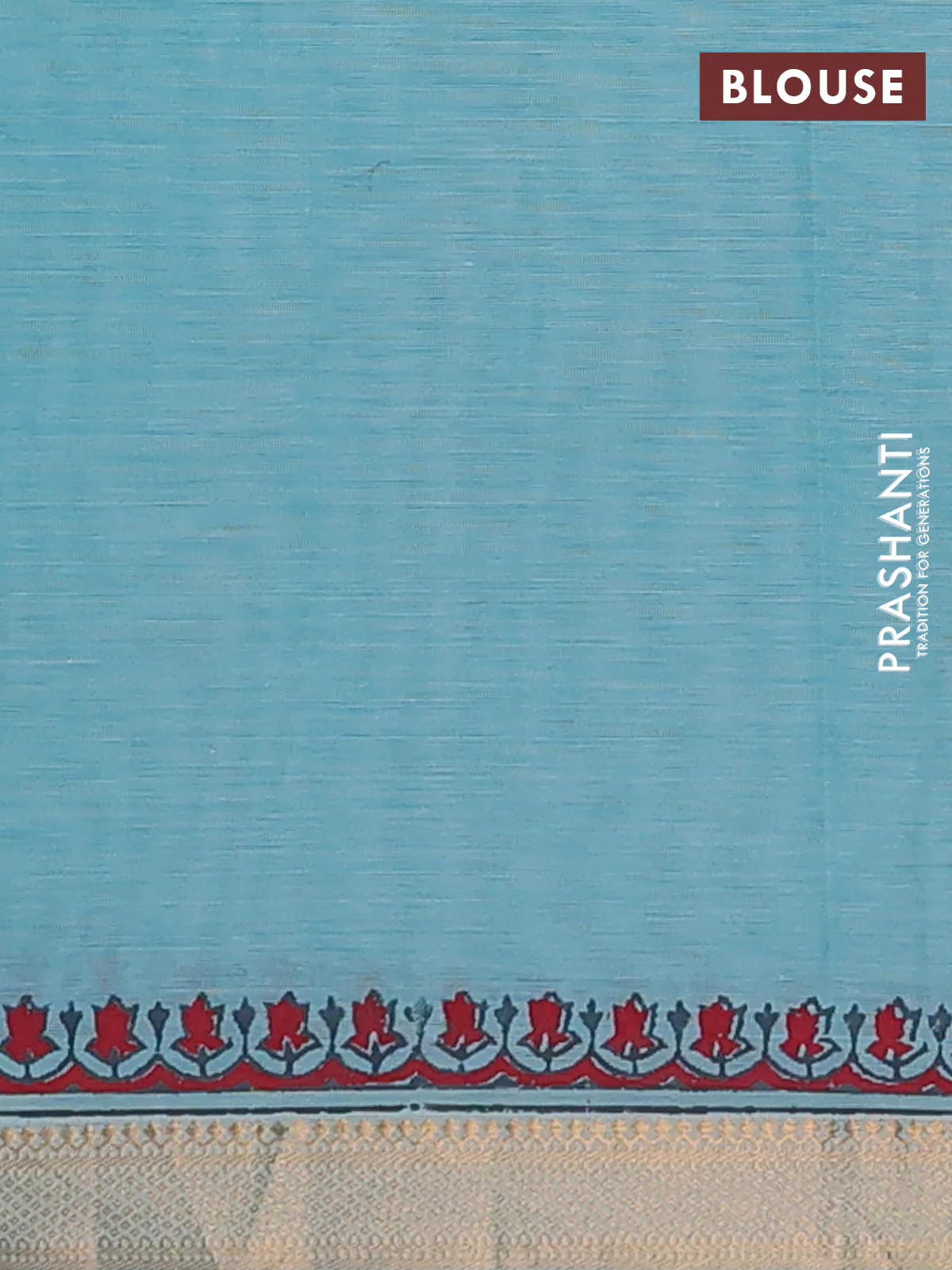 Mangalagiri cotton block printed saree teal blue with allover butta prints and mangalgiri border - Image 4