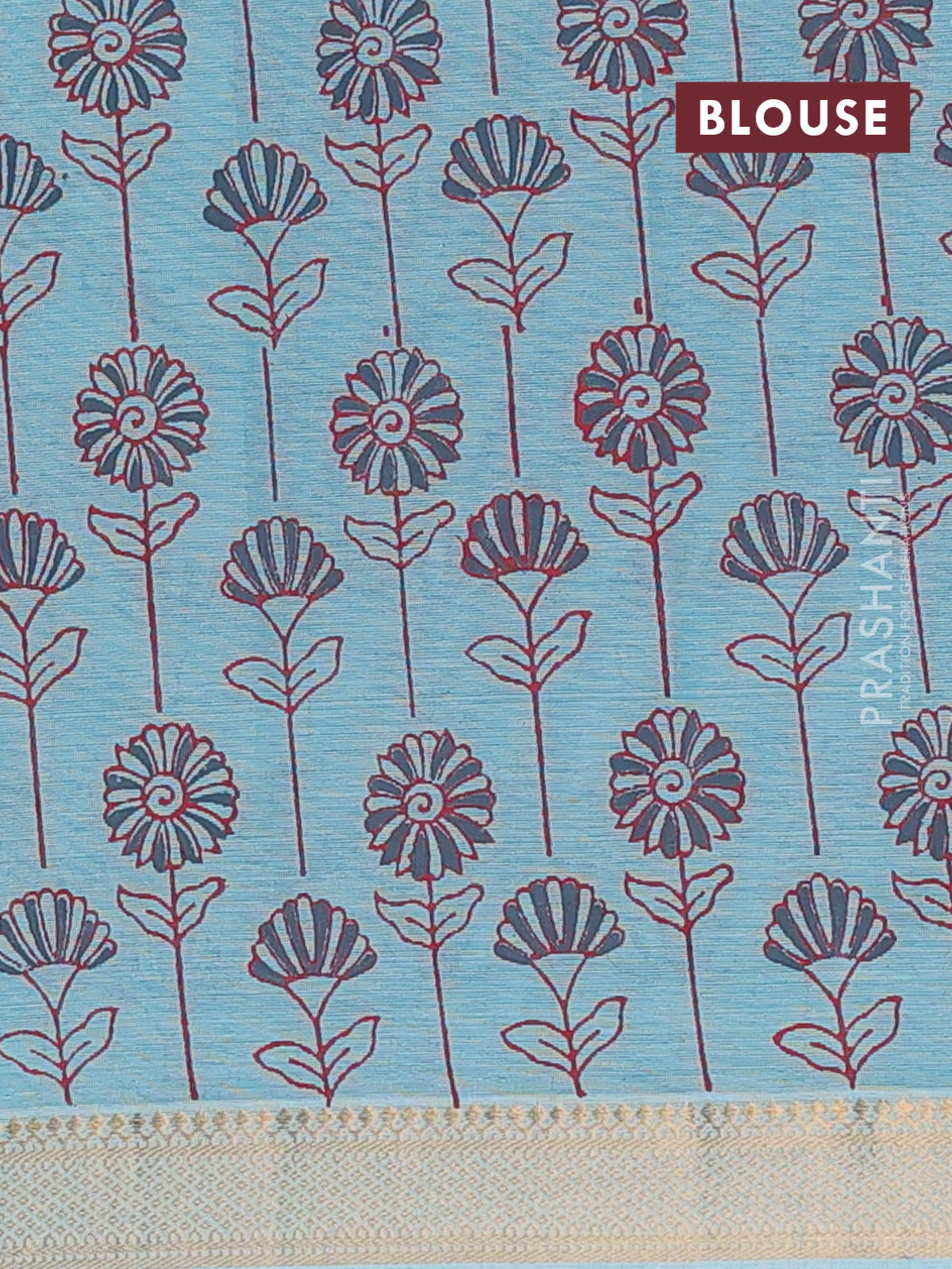 Mangalagiri cotton block printed saree teal blue with butta prints and mangalgiri border - Image 4