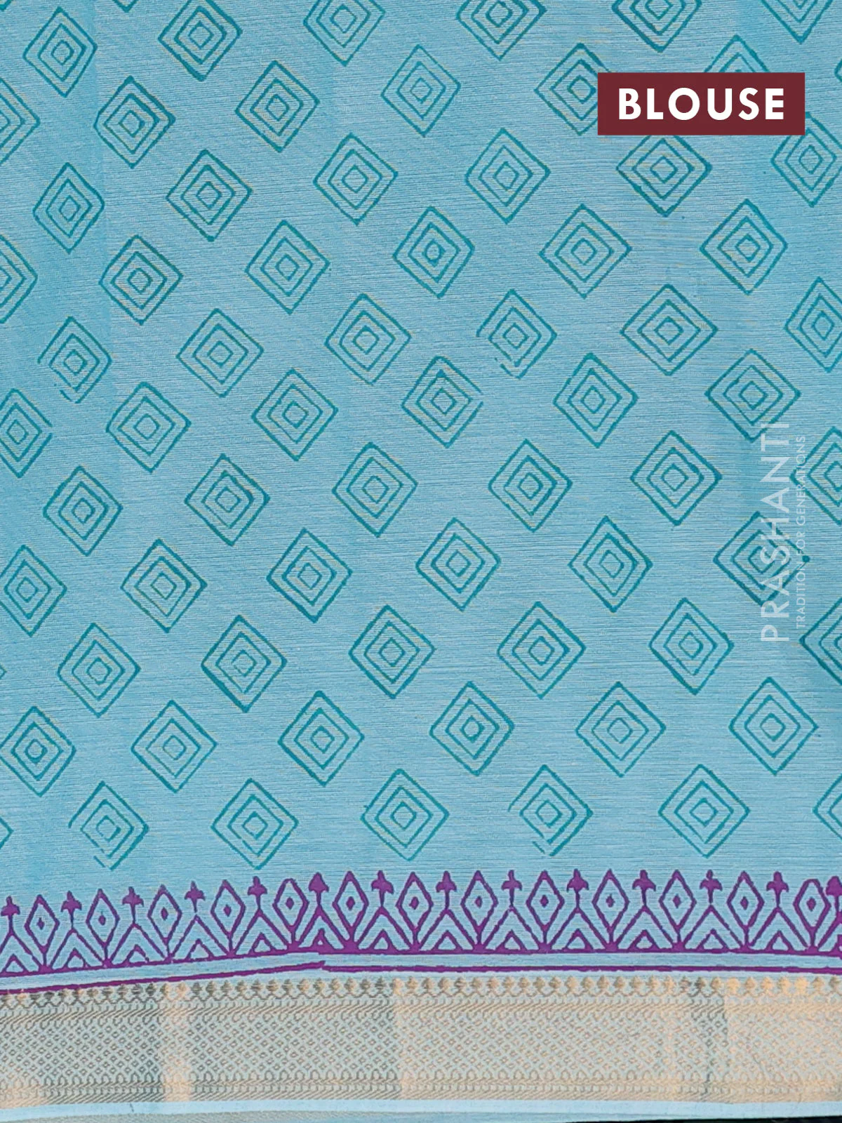 Mangalagiri cotton block printed saree teal blue with butta prints and mangalgiri border - Image 4