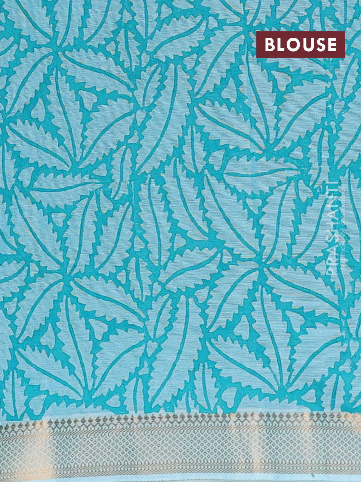 Mangalagiri cotton block printed saree teal blue with butta prints and mangalgiri border - Image 4